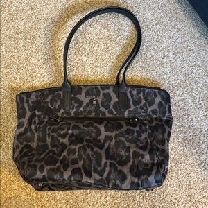 Michael KORS Kelsey black and gray leopard nylon medium shoulder purse